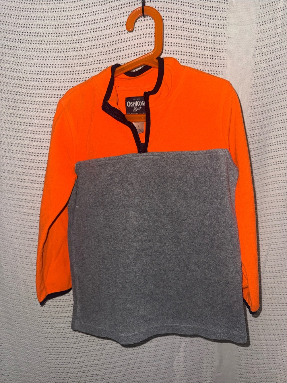 OshKosh B'gosh Orange and Gray Zip-Up Colorblock Pullover